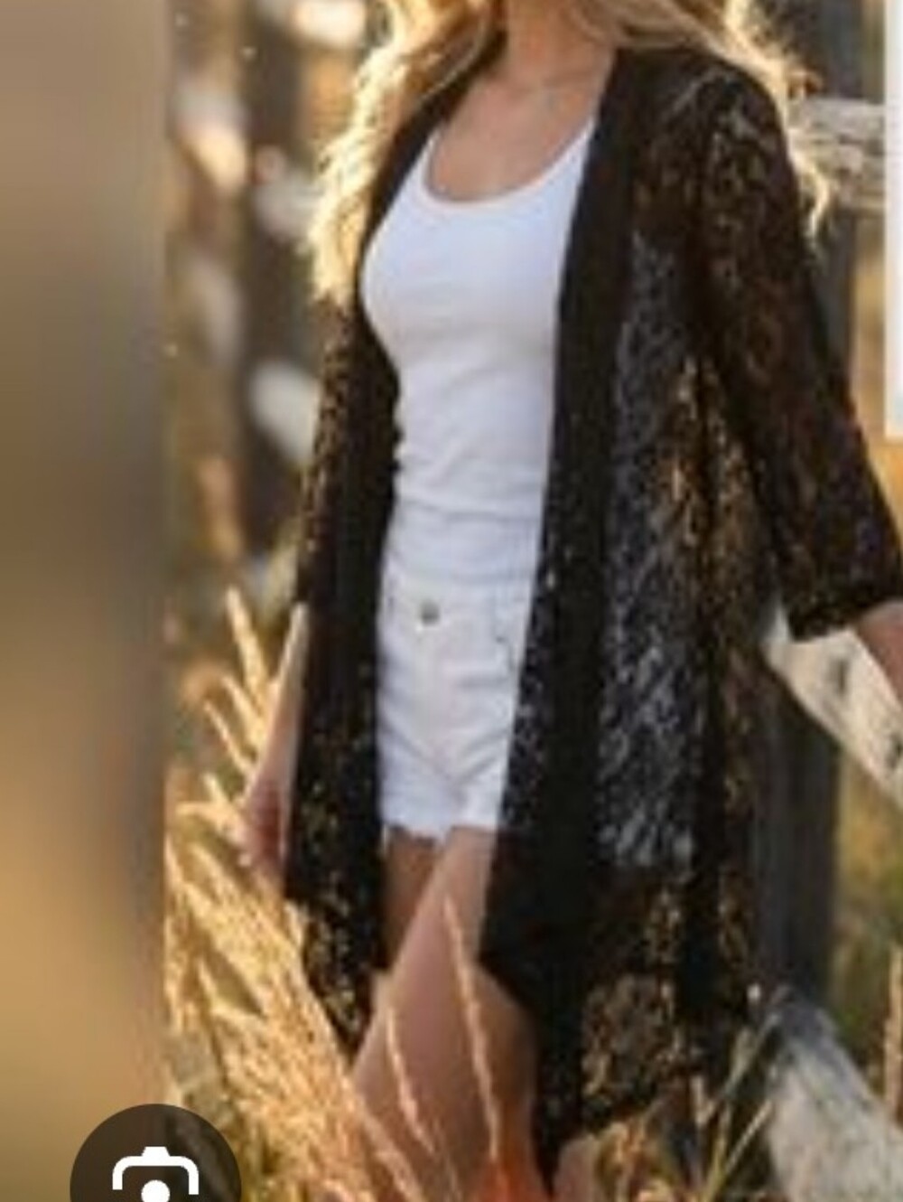 Double Take Black Lace Kimono Cover-Up Open Front Boho Feminine 2X
